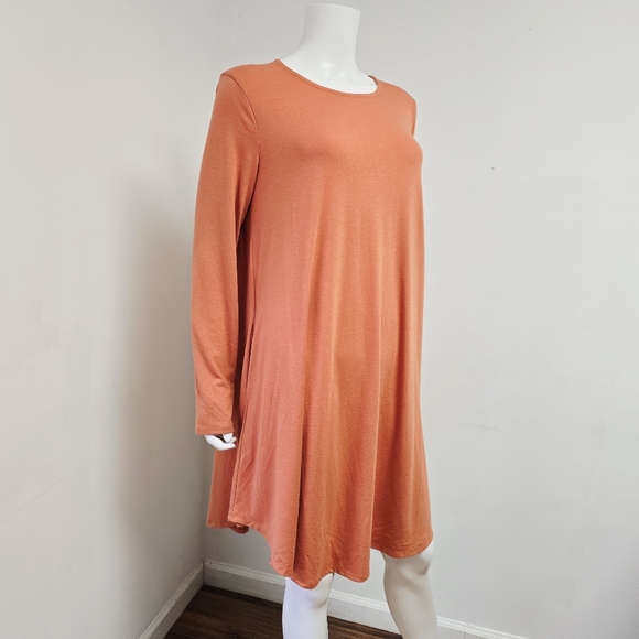 Zenana Premium Size 1X Orange Long Sleeve Mini Dress Stretch Knit Pockets NWT - Picture 2 of 7